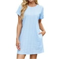 thumbnail image 1 of ZVNAΖH Eyelet Shirt Dress for Women Casual Short Sleeve Crew Neck Summer Dress, Sizes S-2XL, 1 of 7