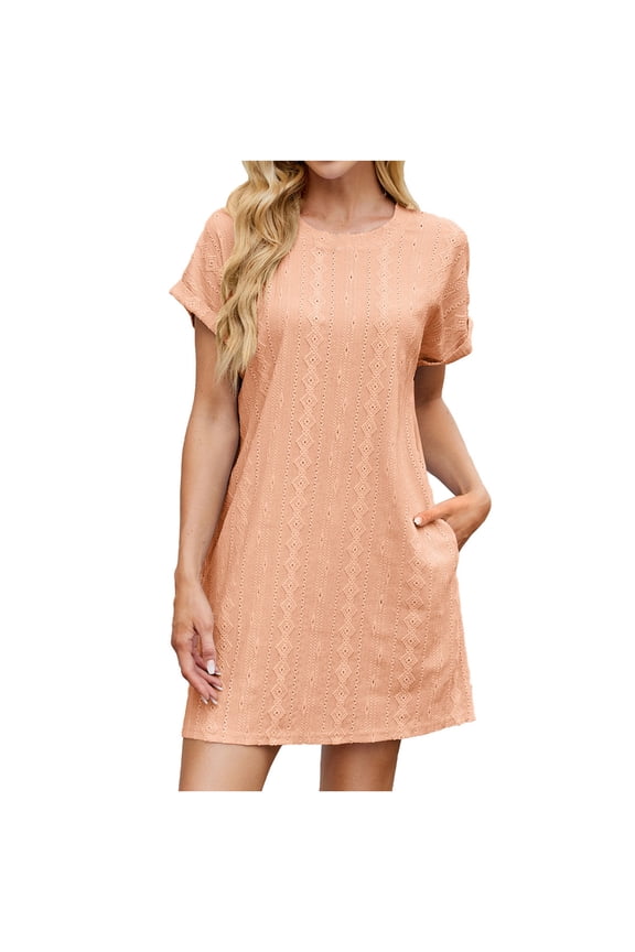 ZVNAΖH Eyelet Shirt Dress for Women Casual Short Sleeve Crew Neck Summer Dress, Sizes S-2XL