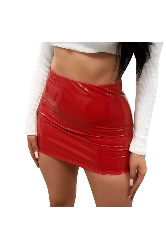 Clearance 2025! ZVNAΖH Leather Skirts for Women, Ladies PU Leather Solid Color Sexy Ultra Short Skirt Wrap Hip Skirt Half-body Skirt