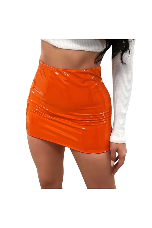 Clearance 2025! ZVNAΖH Leather Skirts for Women, Ladies PU Leather Solid Color Sexy Ultra Short Skirt Wrap Hip Skirt Half-body Skirt