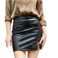 thumbnail image 1 of ZVNAΖH Leather Skirts for Women, Women's Bodycon Short Skirt High Waisted Stretchy Split Hem Hip Wrap Mini Skirt, 1 of 6