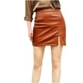 thumbnail image 1 of ZVNAΖH Leather Skirts for Women, Women's Side Split Bodycon Mini Skirt High Waist Leather Skirt for Club Party Casual, 1 of 6