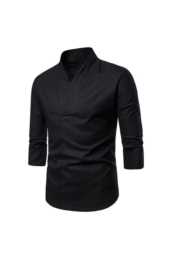 ZVNAΖH Men's Cotton Linen Short Sleeve Shirts Chinese Dress Shirt Crossover V Neck Fashion Summer Shirts