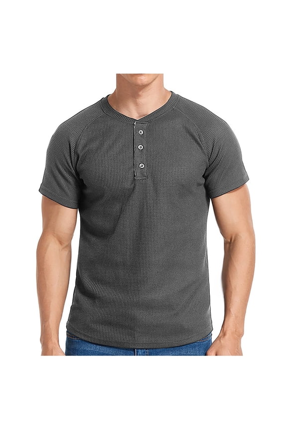 ZVNAΖH Mens 3 Button Knit Shirt Casual Summer Solid Color Crew Neck Short Sleeve Tees Top, Sizes S-2XL