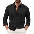 thumbnail image 1 of ZVNAΖH Mens Button Down Work Shirts Long Sleeve Collared Shirts Solid Color Polyester Shirts Outdoor Hiking Shirts with 2 Cargo Pockets, 1 of 6