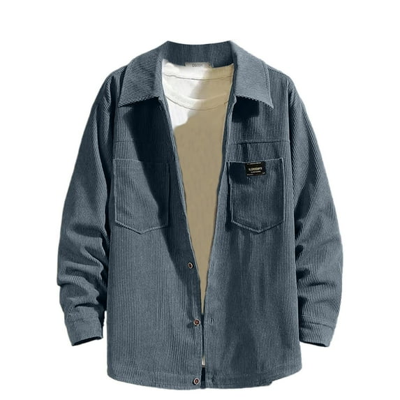 ZVNAΖH Mens Casual Collared Long Sleeve Button Down Corduroy Shirts, Solid Color, 2 Chest Pockets, Go Out Shirts Work Shirts