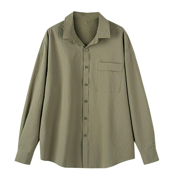 ZVNAΖH Mens Knit Button Down Shirt Long Sleeve Collared Shirts, Solid Color, with Chest Pockets, Casual Go Out Work Shirts