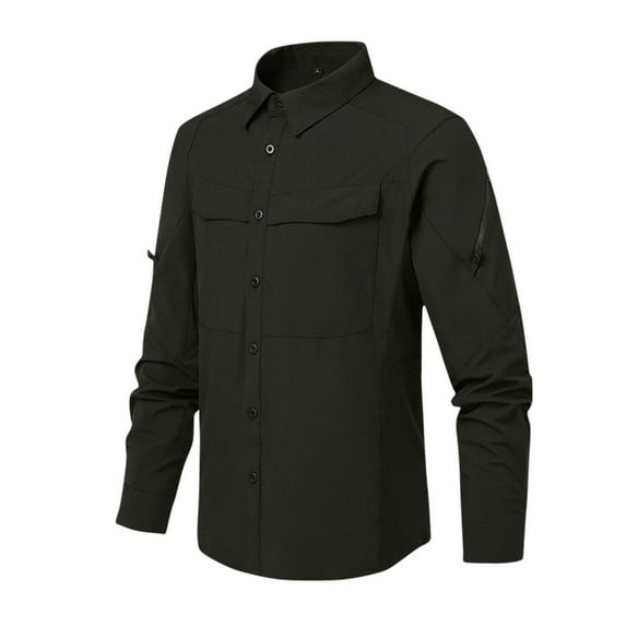 ZVNAΖH Mens Long Sleeve Button Down Heavy Duty Work Shirts, Solid Color, Quick Dry, Sun Protection, Casual Go Out Cargo Shirts