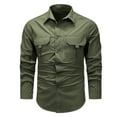 thumbnail image 1 of ZVNAΖH Mens Long Sleeve Cargo Shirt Button Down Collared Shirts Outdoor Hiking Shirts Cotton Work Shirts with 2 Pockets, 1 of 6