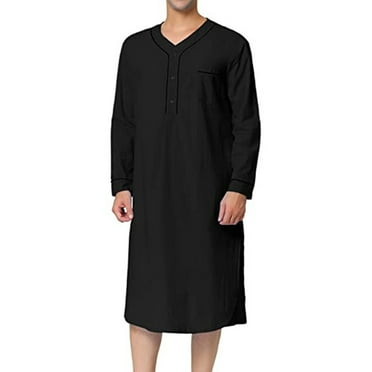 Clearance 2025! ZVNAΖH Mens Pajama Shirt, Men's Muslim Gown Long Sleeve 3 Button V Neck Home Suit Comfortable Loose Sleeping Dress Gown