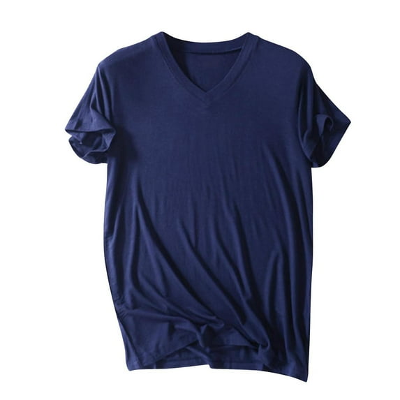 Clearance 2025! ZVNAΖH Mens Pajama Shirt, Men's Summer Casual Solid V Neck Short Sleeve Sleep Shirt Super Soft Comfty Undershirt