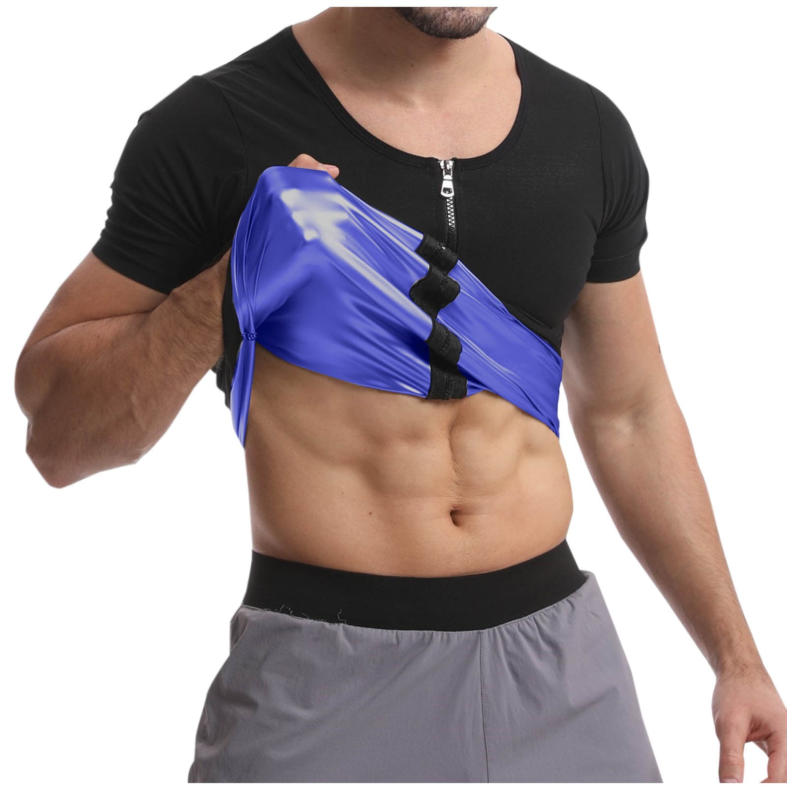ZVNAΖH Mens Short Sleeve Active Full Zip T Shirt Solid Quick Dry Sports ...