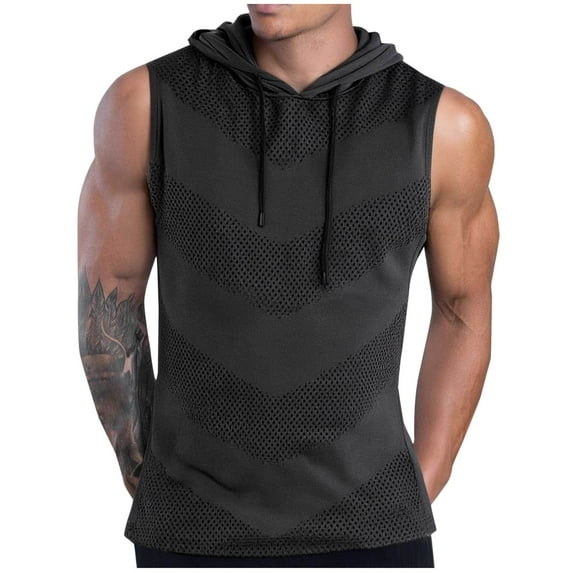 Clearance 2025! ZVNAΖH Mens Sleeveless Hooded Workout Shirt Mesh Breathable Sports Gym Hoodies Quick Dry Muscle Tees