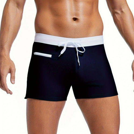 ZVNAΖH Mens Swim Boxer Briefs High Stretch Swimming Training Solid Color Drawstring Quick Dry Swim Trunk Swimwear