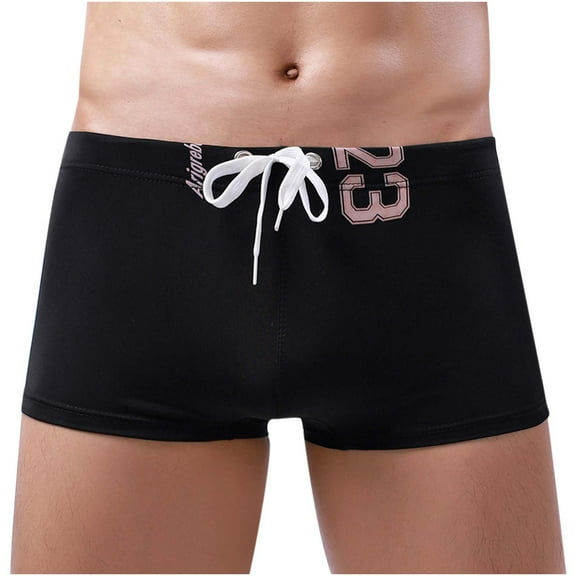 ZVNAΖH Mens Swim Boxer Briefs Low Waist Solid Color Drawstring Hot Shorts Quick Dry Swimming Briefs