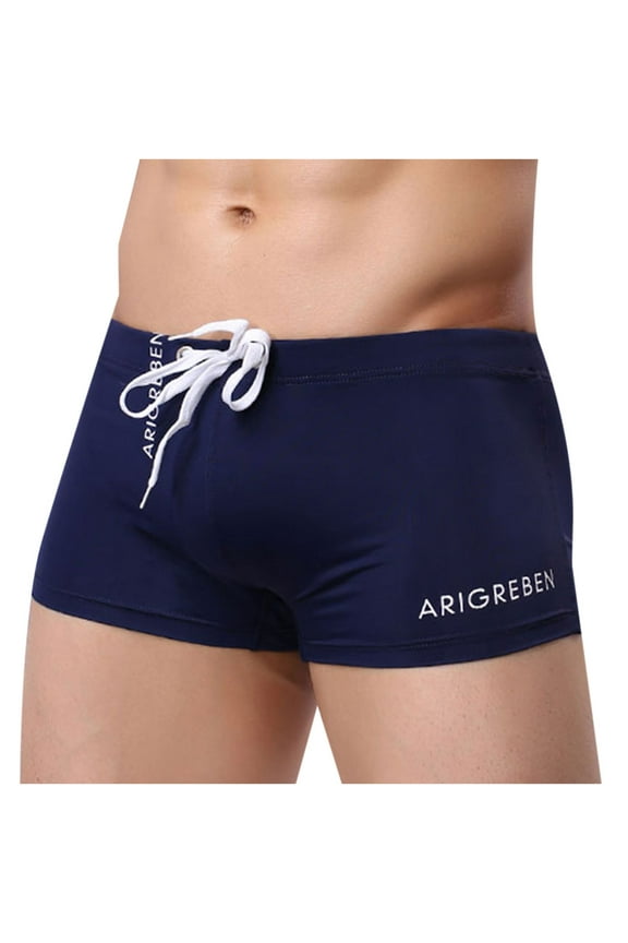Clearance 2025! ZVNAΖH Mens Swim Boxer Briefs Solid Color Drawstring Hot Spring Anti-embarrassment Quick-drying Swimming Trunks