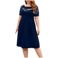 thumbnail image 1 of ZVNAΖH Plus Size Dress for Women Summer Casual Lace Floral Short Sleeve Crew Neck Pleated Dress, Sizes XL-4XL, 1 of 7