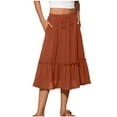thumbnail image 1 of Clearance 2025! ZVNAΖH Skirts for Women Summer Skirts Casual Pockets Drawstring Solid Color Pleated Mid Calf Skirt, 1 of 5