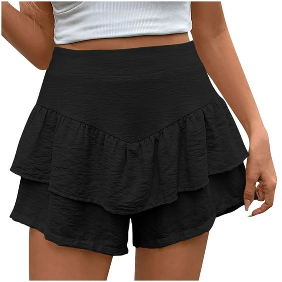 ZVNAΖH Skirts for Women Summer Skirts Casual Solid Color Ruffled Pleated Mini Skirt Shorts