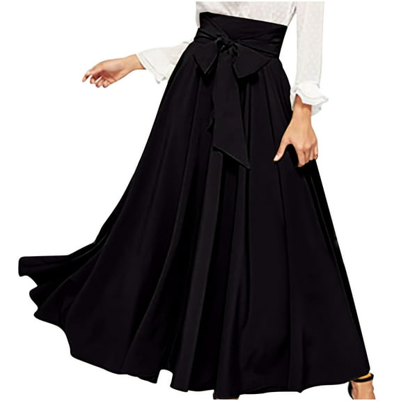 Clearance 2025! ZVNAΖH Skirts for Women, Summer Skirts Elegant High Waisted Skirt with Front Lace Up Pleated Ankle Skirt