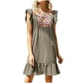 thumbnail image 1 of ZVNAΖH Women's Casual Summer Sleeveless Boho Floral Embroidered Mini Dress Loose Babydoll Short Shift Dresses, 1 of 7