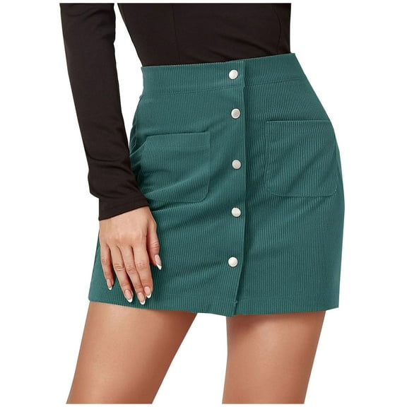 Clearance 2025! ZVNAΖH Women's Corduroy Mini Skirt Summer Casual Button Front A-line Skirts with Pockets