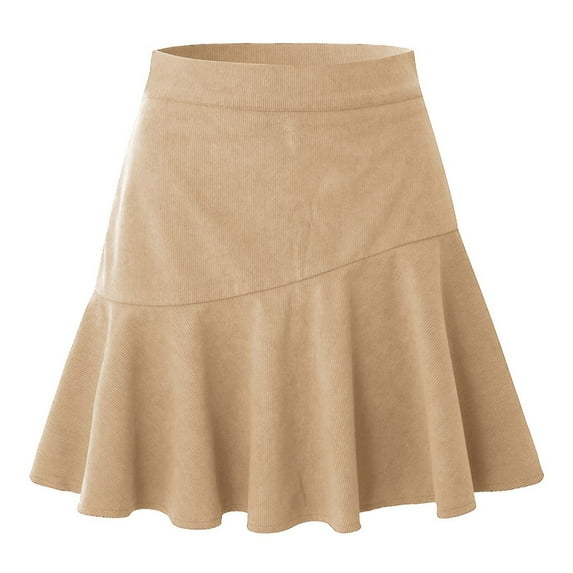 ZVNAΖH Women's Corduroy Mini Skirt Summer Casual Solid Color High Waist Pleated Skirt