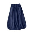 thumbnail image 1 of ZVNAΖH Women's Linen Midi Skirt Summer Casual Elastic Waist Button A-Line Beach Going Out Skirt with Pockets, 1 of 4
