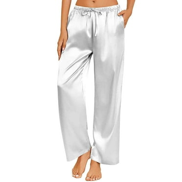 Clearance 2025! ZVNAΖH Women's Silk Satin Pajama Pants, Long Sleep Pants with Drawstring, Summer Home Yoga Lounge Pants, Mother's Day Gift