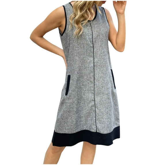 ZVNAΖH Women's Sleeveless Crew Neck Zip Front Lounge Dress Robe Dress Casual Go Out Fashion Street Wear