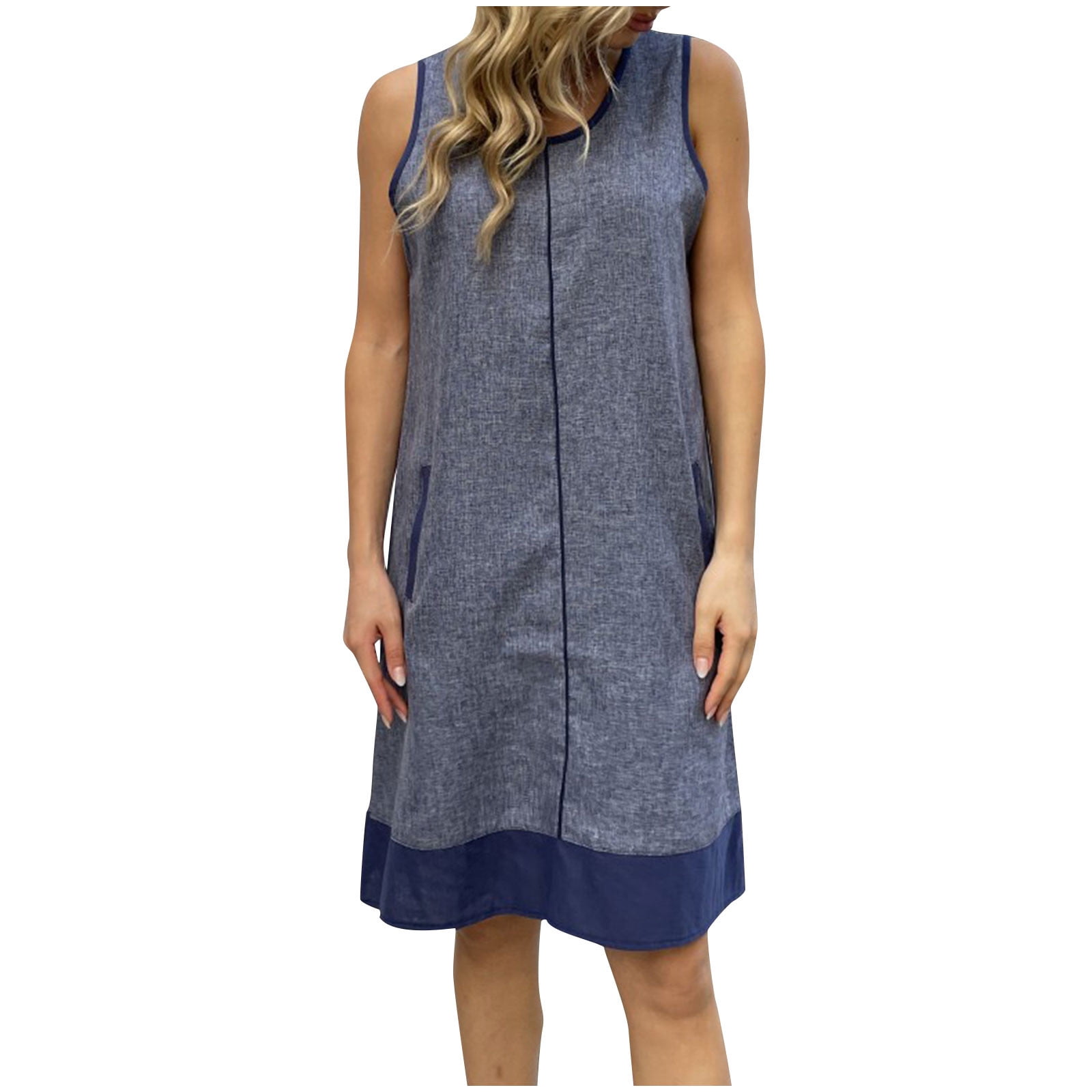 ZVNAΖH Women's Sleeveless Crew Neck Zip Front Lounge Dress Robe Dress ...