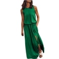 thumbnail image 1 of ZVNAΖH Women's Summer Casual Crew Neck Sleeveless Dresses Side Split Pleated Long Dress Sundress Beach Dress, 1 of 5