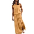 thumbnail image 1 of Clearance 2025! ZVNAΖH Women's Summer Casual Crew Neck Sleeveless Dresses Side Split Pleated Long Dress Sundress Beach Dress, 1 of 5