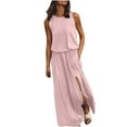 thumbnail image 1 of ZVNAΖH Women's Summer Casual Crew Neck Sleeveless Dresses Side Split Pleated Long Dress Sundress Beach Dress, 1 of 5