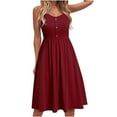 thumbnail image 1 of ZVNAΖH Women's Summer Casual Sundress V Neck Sleeveless Wrap Dress Spaghetti Strap Halter Dress Pleated Beach Swing Dress, 1 of 6