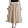 thumbnail image 1 of ZVNAΖH Womens Linen Skirt Knee Length Summer Casual Flowy Swing Skirt Elastic Waist Pleated Skirt with Pockets, 1 of 7