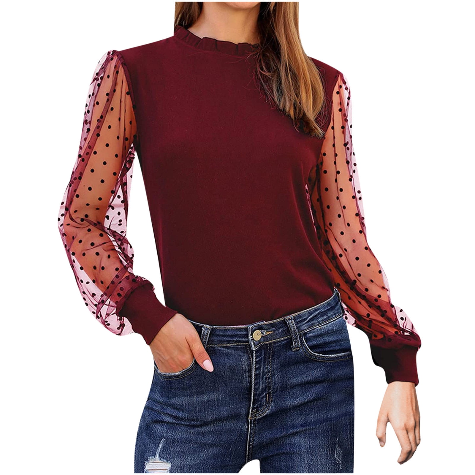 Clearance 2025! ZVNAΖH Womens Mesh Sheer Long Sleeve Layering Top Mock