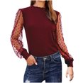 thumbnail image 1 of ZVNAΖH Womens Mesh Sheer Long Sleeve Layering Top Mock Neck Lace Floral Blouses Casual Business Spring Fall Outfits, 1 of 6