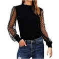thumbnail image 1 of ZVNAΖH Womens Mesh Sheer Long Sleeve Layering Top Mock Neck Lace Floral Blouses Casual Business Spring Fall Outfits, 1 of 6