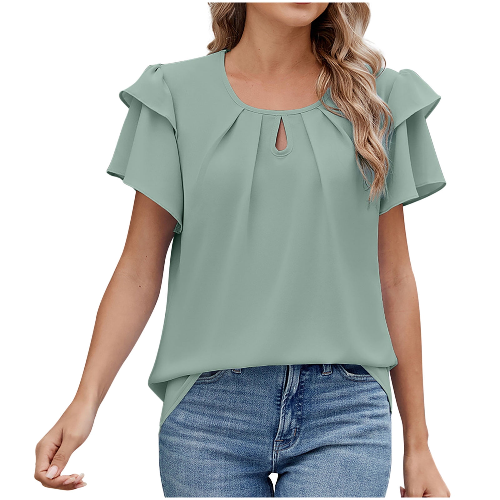 Clearance 2025! ZVNAΖH Womens Summer Loose Casual Short Sleeve Chiffon