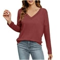 thumbnail image 1 of Clearance 2025! ZVNAΖH Womens V Neck Long Sleeve Cotton T Shirts Casual Solid Color Base Shirts, 1 of 9