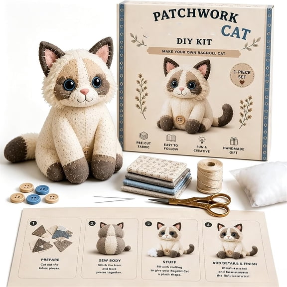 Clearance 2026 Cat DIY Patchwork Kit, Felt Animal Sewing Kit for Beginners, 3D Stuffed Animals Creature, Pre-Cut Handmade Craft Kit, Creative Gift for Kiddo Women Men (B)