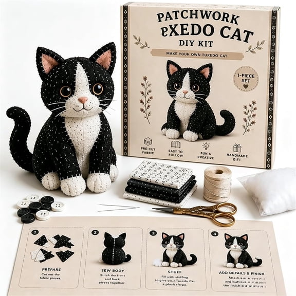 Clearance 2026 Cat DIY Patchwork Kit, Felt Animal Sewing Kit for Beginners, 3D Stuffed Animals Creature, Pre-Cut Handmade Craft Kit, Creative Gift for Kiddo Women Men (D)