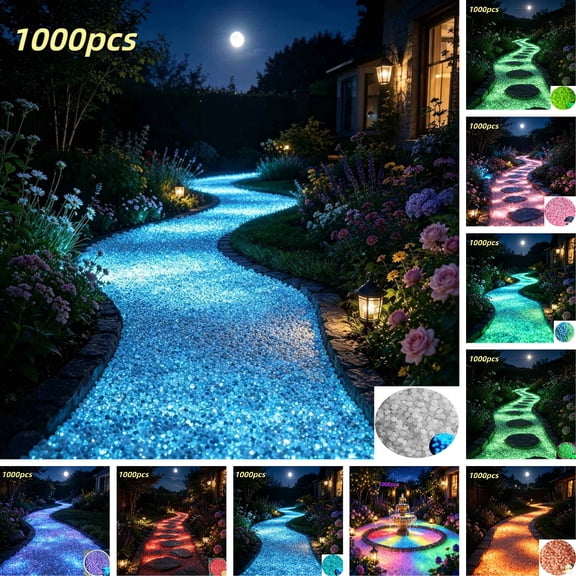 Clearance! 2026 Colorful Glow-in-the-Dark Garden Stones, Small Night Guide Luminous Pebbles, Rainbow Stepping Stone, Outdoor Landscaping Glowing Stones Fish Tank Aquarium Decor (1000PCS, White)