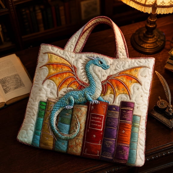 Clearance! 2026 Journey Quilted Tote HandBags, Dragon Print Puffy Work Purse Handbag Large Quilted Shoulder Top Handle Travel Shopping Library Bags(D-B)