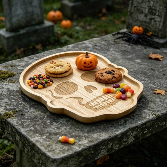 Clearance! 2026 Summerween Skull Wooden Charcuterie Board, 10"x7" Candy Serving Tray with Compartments, Farmhouse Snack Cheese Platter for Party Holiday, Halloween Decor Gifts for Kidults Women Men