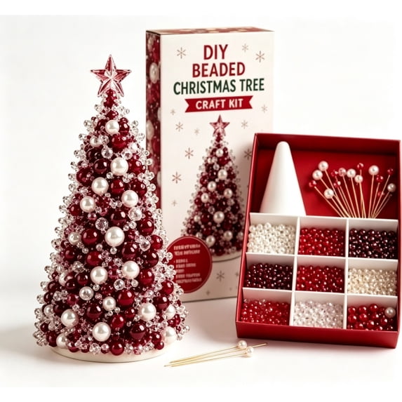 Clearance! 2026 Upgraded DIY Beaded Christmas Tree Kit with Lights, Handmade Crystal Holiday Craft Set for Adults, Warm Glow Display, Tabletop Decor, Ornament Charms
