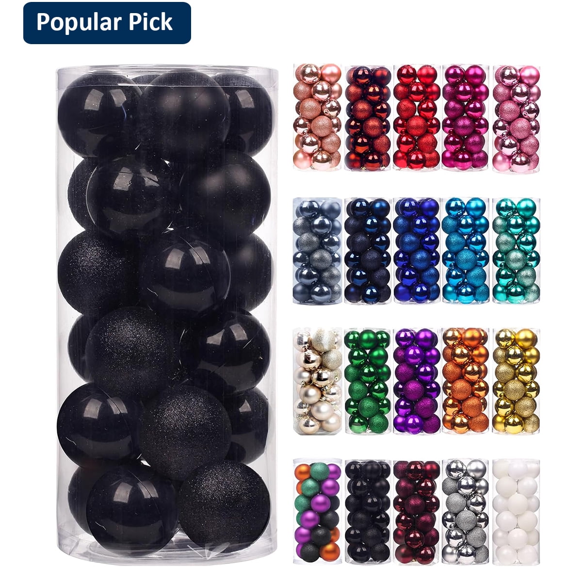 Black Shatterproof Plastic Christmas Ball Ornaments Set