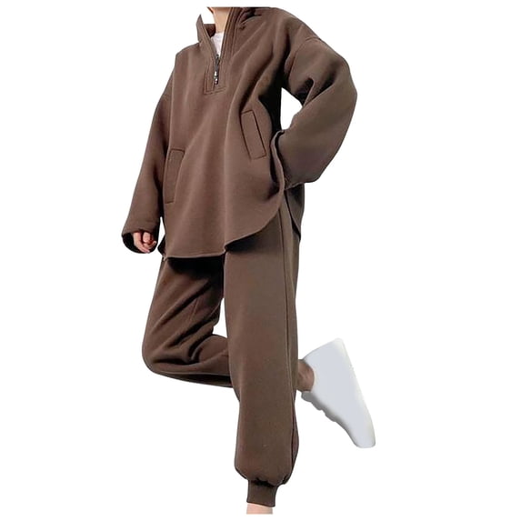 Clearance under $25 qolati 2 Piece Outfits for Women 2024 Fall Oversized Half Zip Sweatshirt with Jogger Sweatpant Sweatsuit Set Y2k Fall Clothes Matching Sets Tracksuit with Pockets