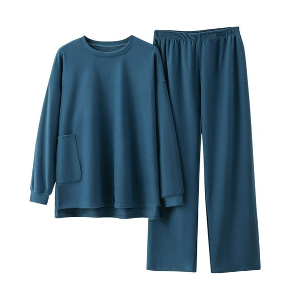 qolati 2 Piece Outfits for Women Fleece Lined Long Sleeve Pullover Tops with Long Pans Sweat Suits Comfy Soft Long Sleeve Sleepwear Pajama Set for Women